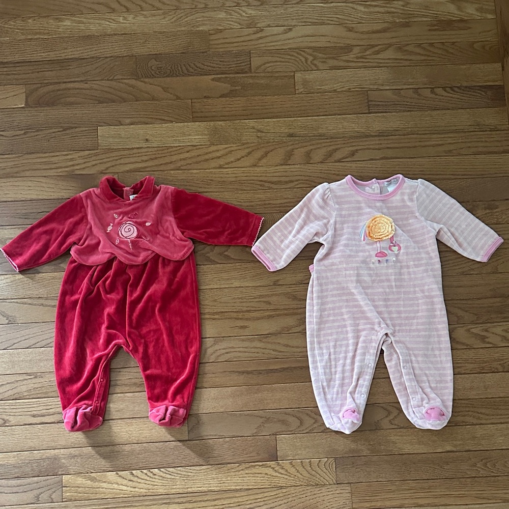 👶🏻BERLINGOT FOOTIES bundle of baby footies one pieces 9 months pink red baby inc